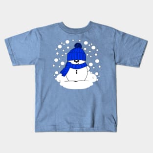 Cheeky Christmas Snowman with Royal Blue Hat and Scarf Kids T-Shirt